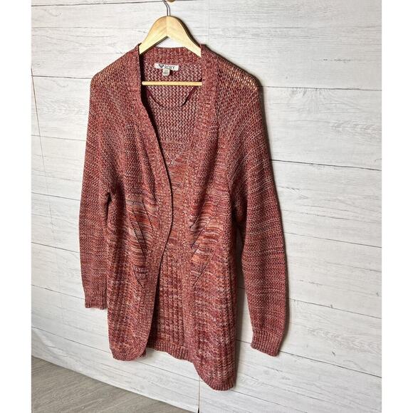 Roxy Sweater Womens Size Large Heathered Rose Pink Open Cardigan 100% Cotton - Picture 4 of 16